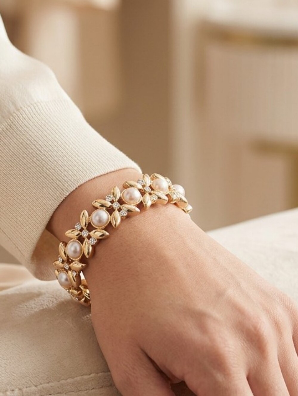 A New Day Gold Pearl Floral Bracelet - Women Jewelry